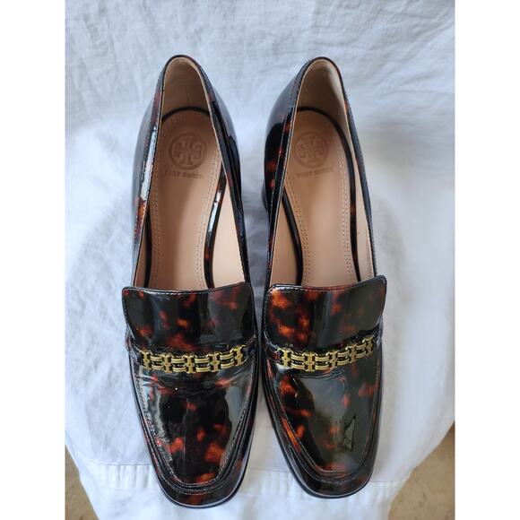 Tory Burch Tortoise Shell Patent Leather Heeled Loafers Size 9.5 - Picture 5 of 16